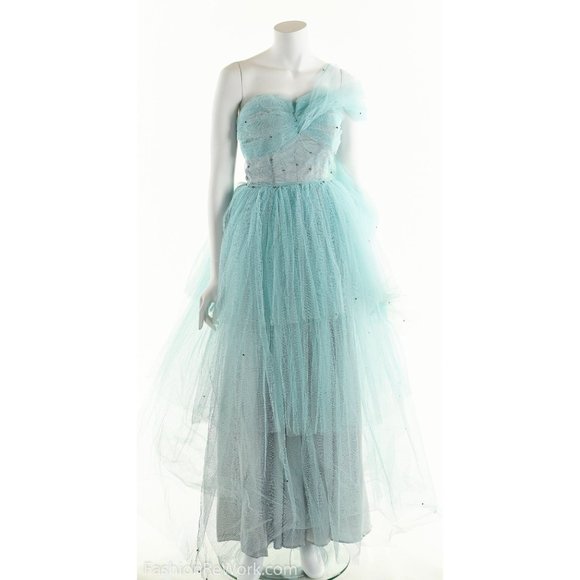 50's Tulle Dress, 1950's Strapless Dress, Blue Prom Dress, Rhinestone Dress, PIn - Picture 4 of 10